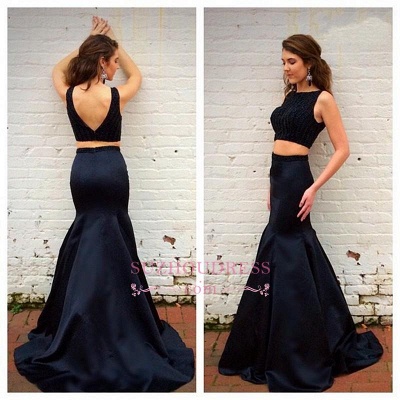 Black Top Sleeveless Two-Piece Crystals Mermaid Prom Dresses_1
