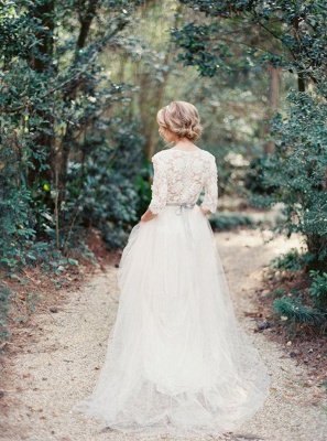 V-Neck Half Sleeve Lace Summer Wedding Dress Elegant Tulle  A-Line Bridal Gowns_3