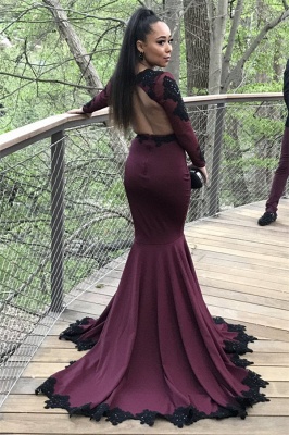 Sexy Mermaid Long Sleeves Prom Dresses  Appliques Open Back Evening Dresses with Beadings SK0041_3