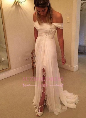 Chiffon Wedding Lace Split Long Off-the-Shoulder Dress Zipper BA4760_2