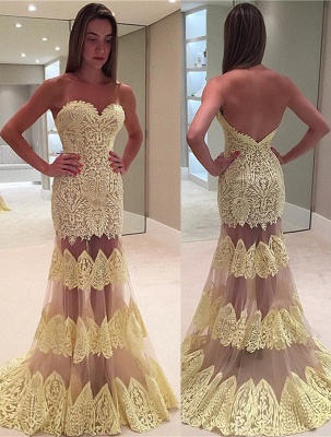 Sweetheart Mermaid Evening Dresses | Appliques Open Back Sexy Prom Dresses_1