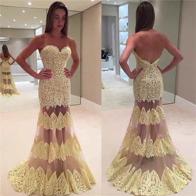 Sweetheart Mermaid Evening Dresses | Appliques Open Back Sexy Prom Dresses_3