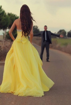 Crystal Sweetheart Yellow Sexy Mermaid Evening Dress Popular Chiffon Bowknot Trumpet Dresses for Women_4