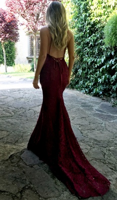 Sexy V-neck Burgundy Lace Formal Evening Dresses  Backless Mermaid Prom Dress FB0157_3