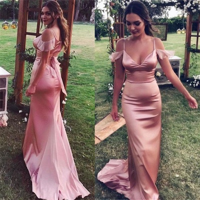 Spaghetti Straps Pink Sheath Bridesmaid Dresses Sexy  Formal Dresses_4