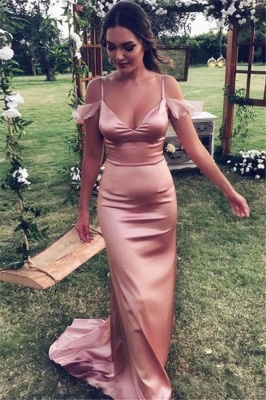 Spaghetti Straps Pink Sheath Bridesmaid Dresses Sexy  Formal Dresses_1