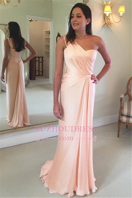 Pink Sleeveless One-Shoulder Prom Dress | Ruffles Sheath Evening Dresses_3