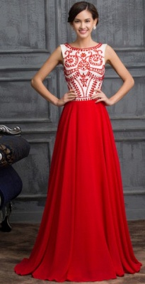 Elegant Red Chiffon Prom Dresses Long Evening Gowns with Beadings_1