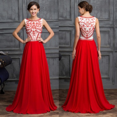 Elegant Red Chiffon Prom Dresses Long Evening Gowns with Beadings_3