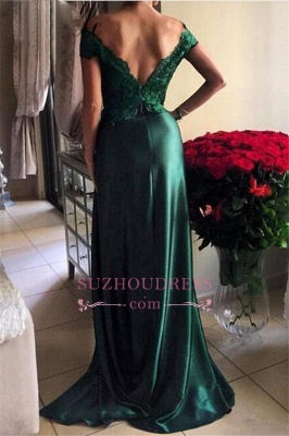 Dark Green Lace Elegant Appliques Prom Dresses Open Back Off-the-shoulder Evening Dress  BA4296_3
