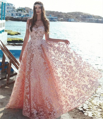 Elegant A-Line Off the Shoulder Evening Dresses  | Lace Crystal Long Formal Dresses_3