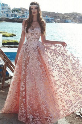 Elegant A-Line Off the Shoulder Evening Dresses  | Lace Crystal Long Formal Dresses_1