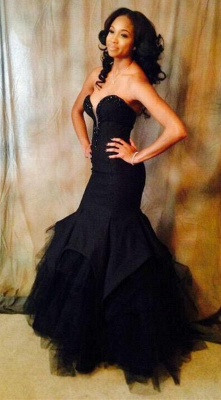 Black Mermaid Sweetheart Party Dress Sexy Backless Floor Length  Evening Gown BA3860_1