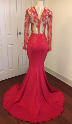 Lace Appliques See Through Prom Dresses Sexy |  Long Sleeve Mermaid Evening Dress BA8403_4
