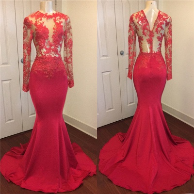 Lace Appliques See Through Prom Dresses Sexy |  Long Sleeve Mermaid Evening Dress BA8403_3