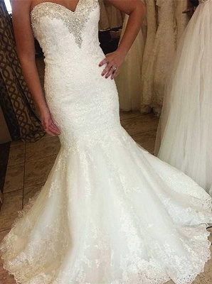 Elegant Sweetheart  Bridal Dresses Mermaid Lace Appliques Beaded Wedding Dress_1