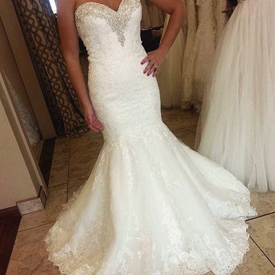 Elegant Sweetheart  Bridal Dresses Mermaid Lace Appliques Beaded Wedding Dress_3