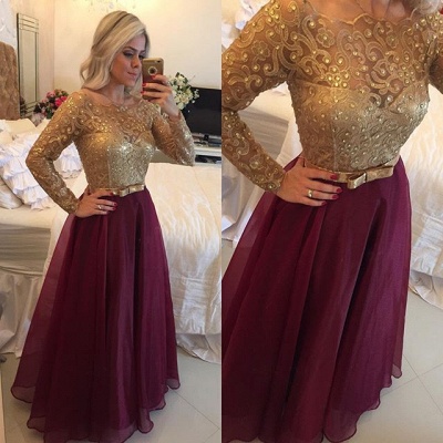 A-Line Long Sleeve Prom Dress with Beadings Latest Bowknot Floor Length Evening Gowns BA4714_4