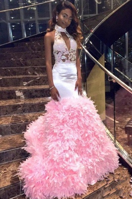 New Arrival Pink High Neck Mermaid Prom Dresses  Keyhole Applqiues Evening Dresses SK0129_4