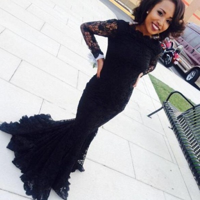 Sexy Mermaid Black Long Sleeve Evening Gown New Arrival Lace Formal Occasion Dresses AE0104_1