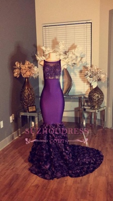 dresses Prom Sleeveless Purple Mermaid Long Lace-Applique with Flower-Train  BA5119_3