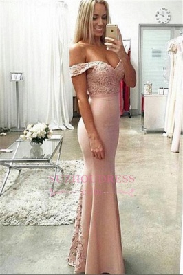 Sheath Lace Off-the-shoulder Long Prom Dress  Floor Length Sexy  Evening Dresses BA3513_4