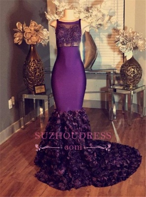 dresses Prom Sleeveless Purple Mermaid Long Lace-Applique with Flower-Train  BA5119_1
