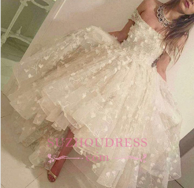 Romantic Off The Shoulder Wedding Dresses  3D Floral Appliques Hi-Lo Prom Dresses BA5588_1