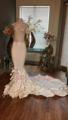 Sleeveless High-Neck Mermaid Appliques Sleeveless Prom Dresses with Ruffles_4