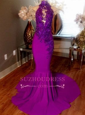 Sleeveless Lace-Appliques Mermaid Dresses High-Neck Beaded Prom Court Train  CC0009-MQ0035_1