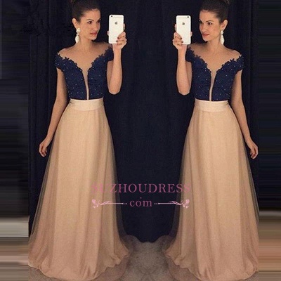 A-Line Tulle Beaded Lace Glamorous Cap Sleeves  Prom Dresses GA079_3