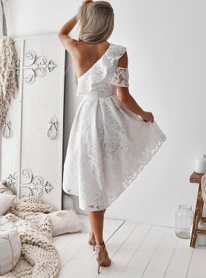 Elegant One Shoulder Lace Short Homecoming Dresses |  Hi-Lo  Hoco Dress_5