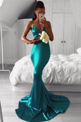 V-neck Mermaid Spaghetti Straps Evening Gown Sleeveless  Long Formal Dress BA7761_1