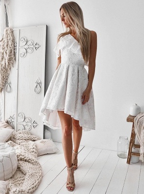 Elegant One Shoulder Lace Short Homecoming Dresses |  Hi-Lo  Hoco Dress_4