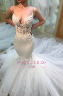 Gorgeous Lace Spaghetti-Straps Wedding Dresses Mermaid Sleeveless Bridal Gowns On Sale_4