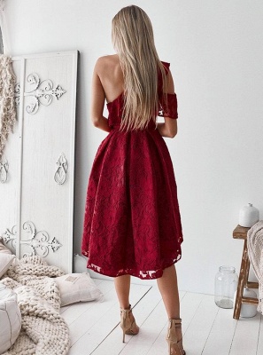 Elegant One Shoulder Lace Short Homecoming Dresses |  Hi-Lo  Hoco Dress_3