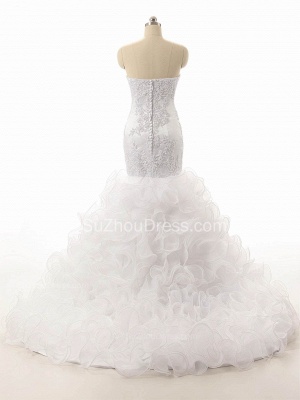 White Sweetheart Lace Mermaid Wedding Dress Sexy Organza Long  Formal Bridal Gown_2