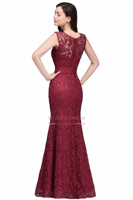 Lace Floor-Length Burgundy Sleeveless Mermaid Bowknot-Sash Prom Dresses_7