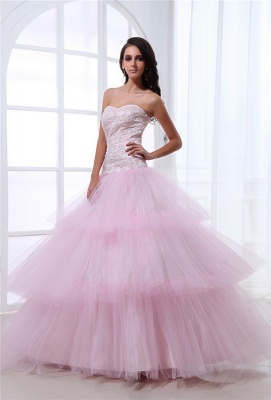 Pink Quinceanera Dresses  Sweetheart Sleeveless Appliques Tiered Ball Gown Floor Length Lace-up Gorgeous Prom Dress_2