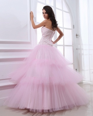 Pink Quinceanera Dresses  Sweetheart Sleeveless Appliques Tiered Ball Gown Floor Length Lace-up Gorgeous Prom Dress_5