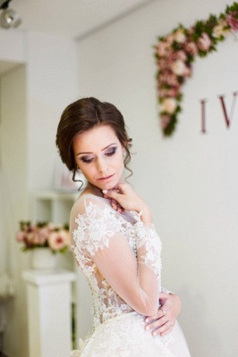 A-Line Long Sleeve Lace Applique Bridal Gowns Elegant Tulle Long Wedding Dresses BA5209_5