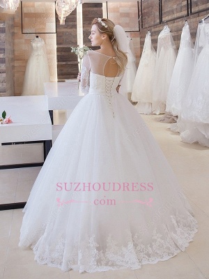 Princess Lace-Up  Bride Dress  Stunning Floor-Length Lace Half-Sleeve Wedding Dress_1